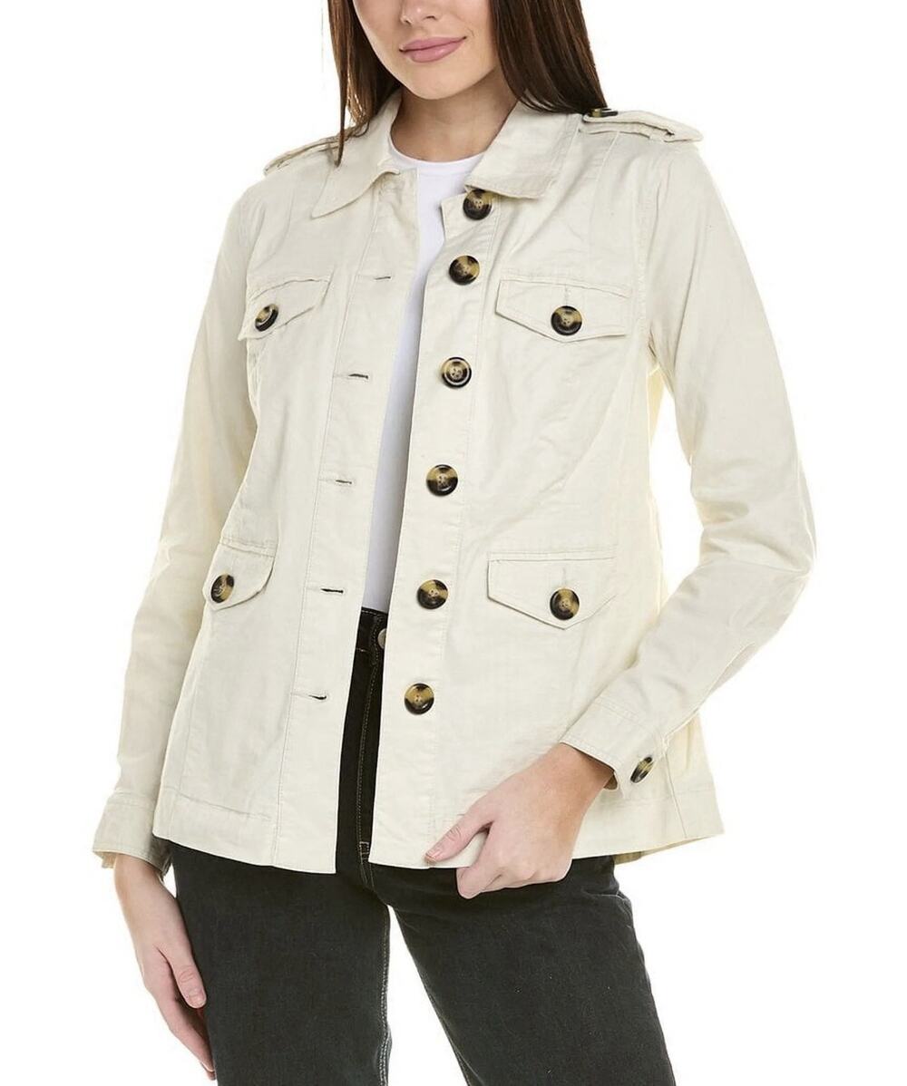 CAbi Kenya Jacket Ivory Stretch Canvas Utility Safari Women's Size Medium Casual